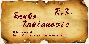 Ranko Kaplanović vizit kartica